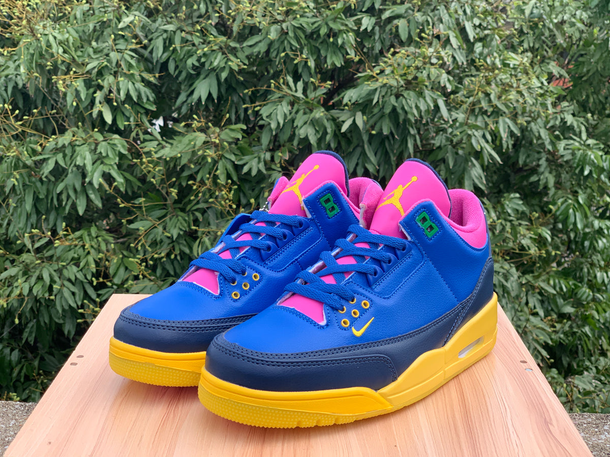 Low Top Sneakers, Blue Yellow Pink Colorway, Lace Up Design, Casual Gift for Sneaker Fans