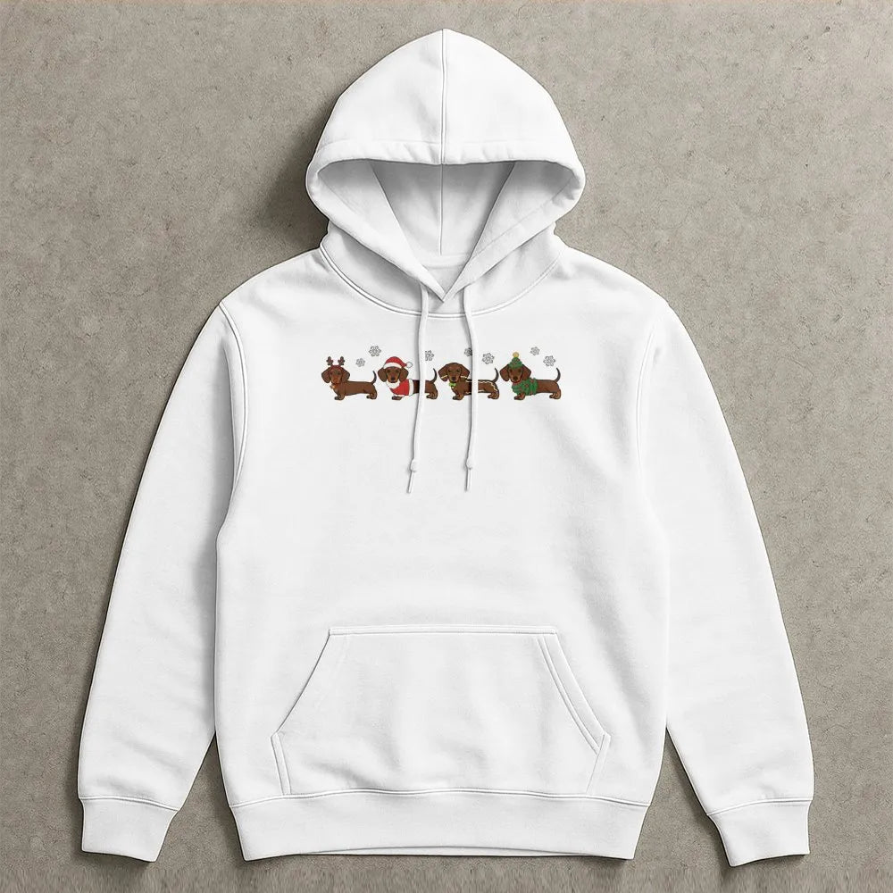 Festive Wiener Dog Hoodie, Christmas Dachshund Hoodie, Adorable Dachshund Christmas Sweatshirt, Dog Lover Holiday Pullover, X