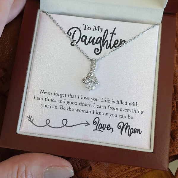 Ribbon Pendant Necklace, To My Daughter Necklace, Cubic Zirconia Ribbon Necklace, Keepsake Mom to Daughter Jewelry, Birthday 