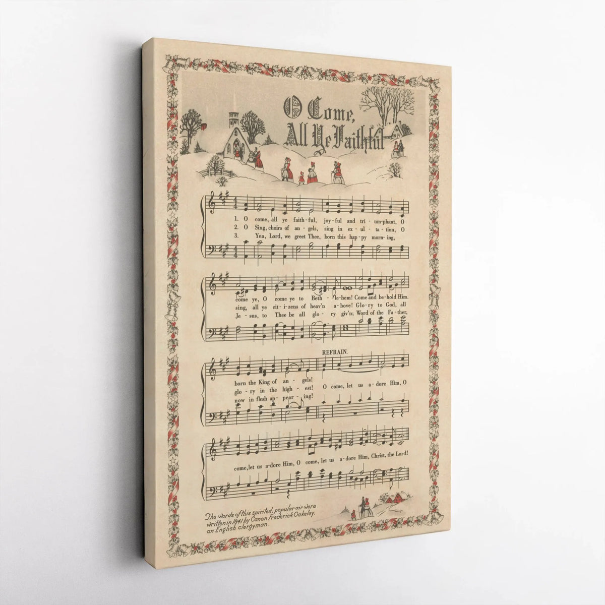 Christmas Hymn Canvas Art, O Come All Ye Faithful Canvas, Vintage Sheet Music Wall Art, Religious Holiday Canvas Print, Chris