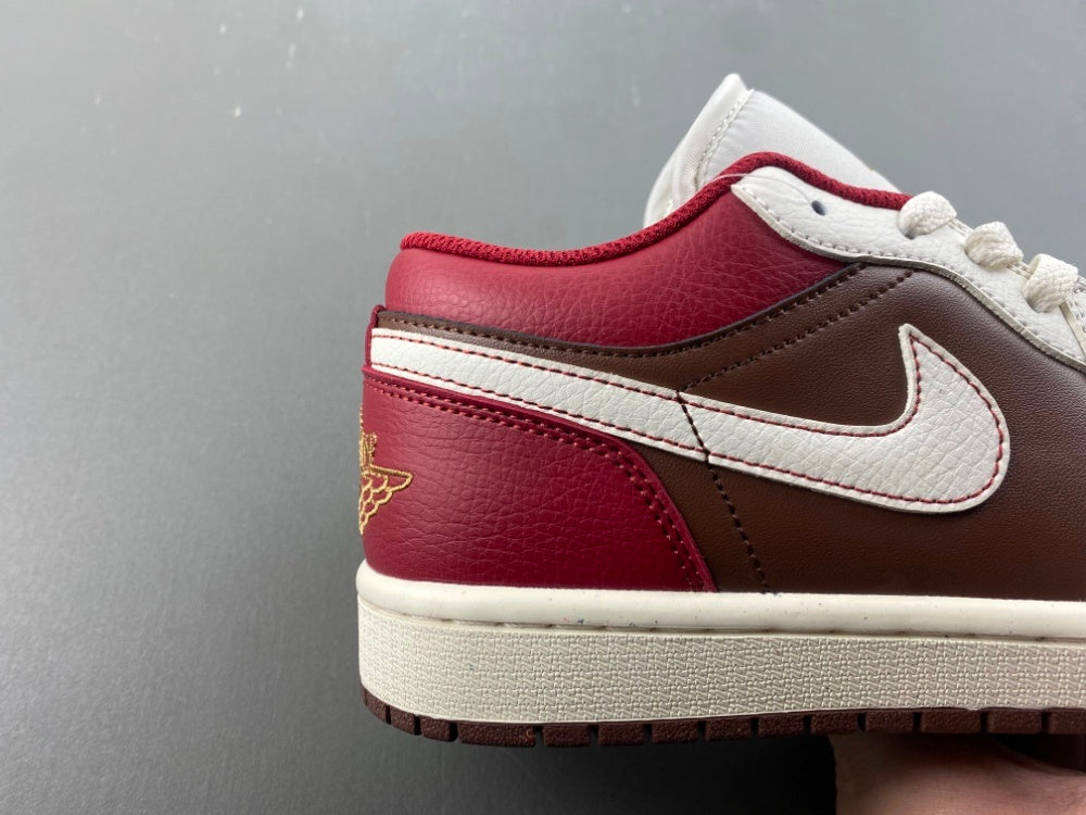 Low Top Sneakers, Burgundy White Brown Colorway, Lace Up Design, Casual Gift for Sneaker Fans