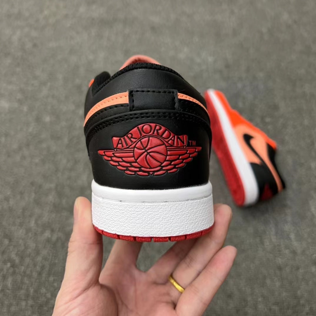 Low Top Basketball Shoes, Black Orange Colorway, Lace Up Design, Casual Gift for Shoe Lovers