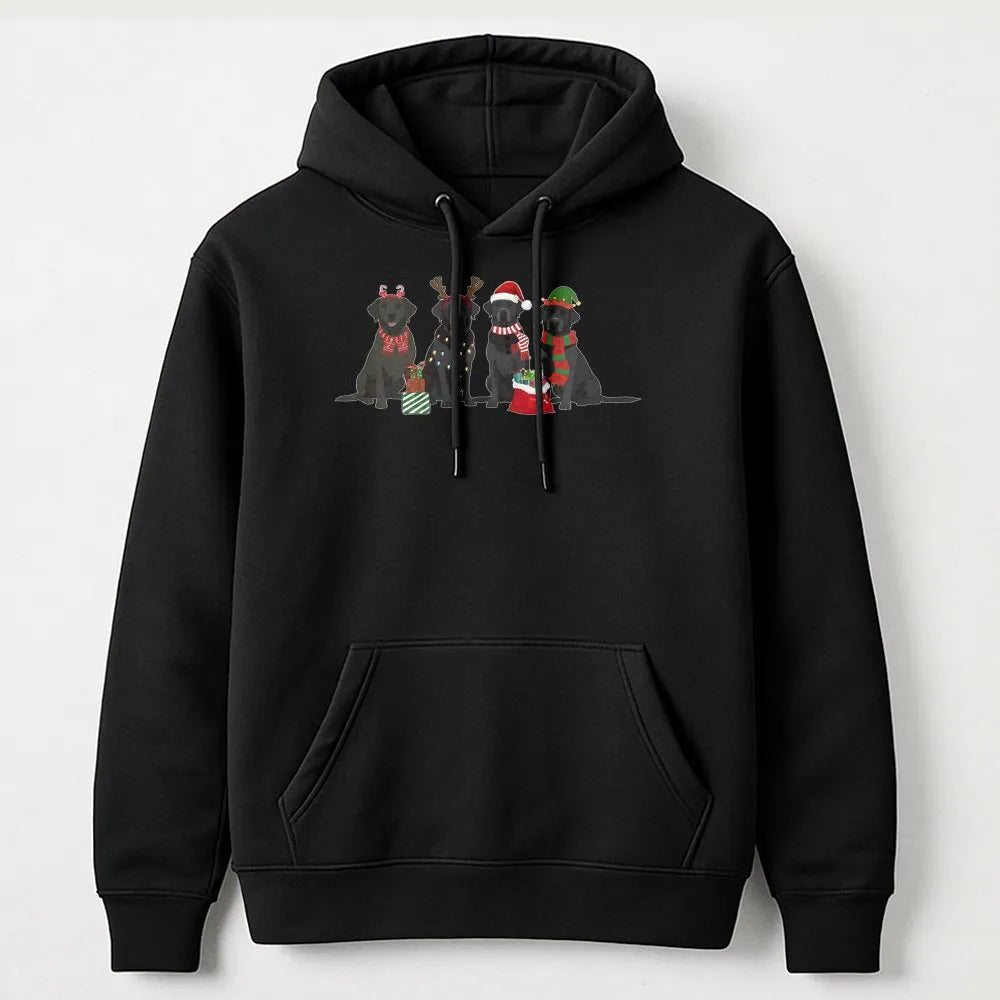 Festive Dog Lover Hoodie, Black Labrador Christmas Hoodie, Retro Lab Holiday Sweatshirt, Adorable Xmas Labrador Pullover Hood