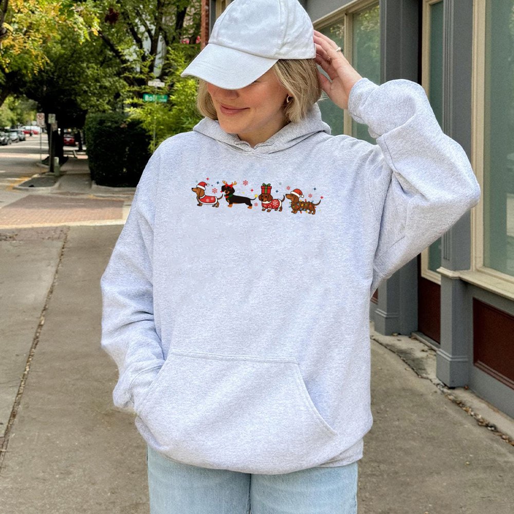 Humorous Wiener Dog Santa Hat Sweatshirt, Dachshund Christmas Hoodie, Holiday Doxie Lover Pullover, Adorable Festive Animal H