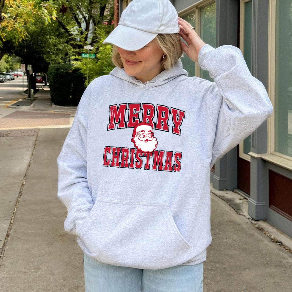 Distressed Vintage Santa Claus Hoodie, Retro Santa Merry Christmas Hoodie, Nostalgic Xmas Graphic Pullover, Festive Holiday S