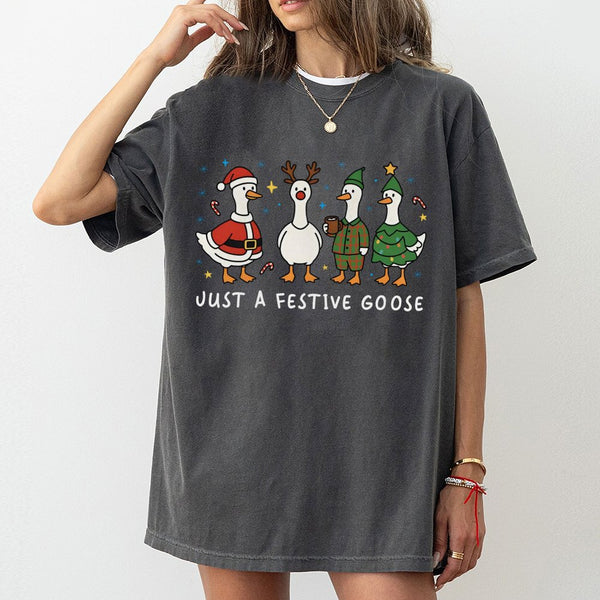 Silly Ducks Holiday Shirt, Festive Goose Christmas T-Shirt, Humorous Goose Lover Graphic Tee, Adorable Xmas Goose T-Shirt, Ho