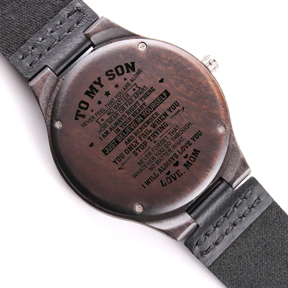 Custom Sandalwood Watch, Engraved Wooden Watch for Son, Mens Leather Strap Wood Watch, Meaningful Birthday Christmas Present 
