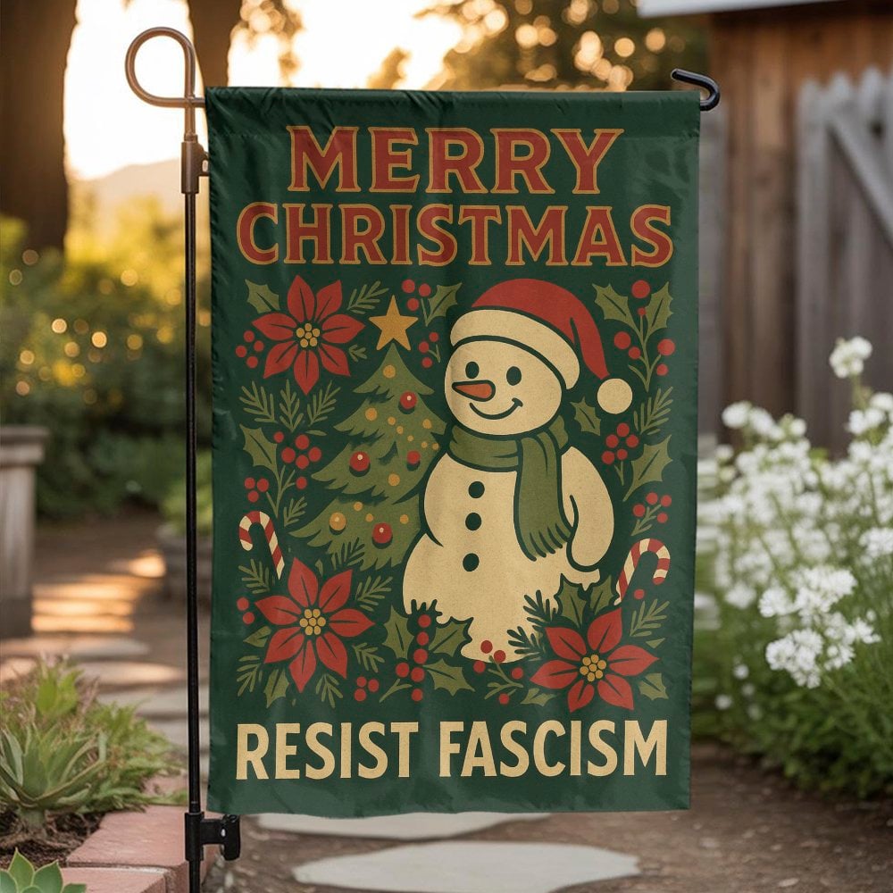 Festive Snowman Christmas Garden Flag, Resist Fascism Garden Flag, Winter Holiday Yard Flag, Double Sided Lawn Banner, Activi