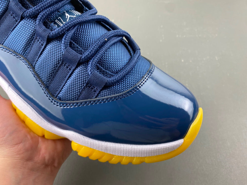 Retro Low Top Sneakers, Midnight Blue White Yellow Colorway, Lace Up Design, Casual Gift for Sneaker Fans
