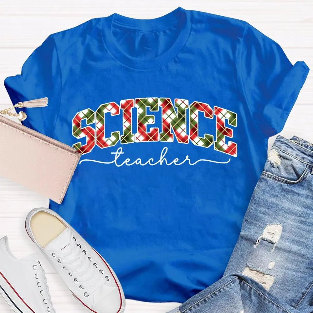Festive Font Holiday Graphic Tee, Science Teacher Christmas T-Shirt, STEM Educator Xmas Shirt, Adorable Science Teacher Holid