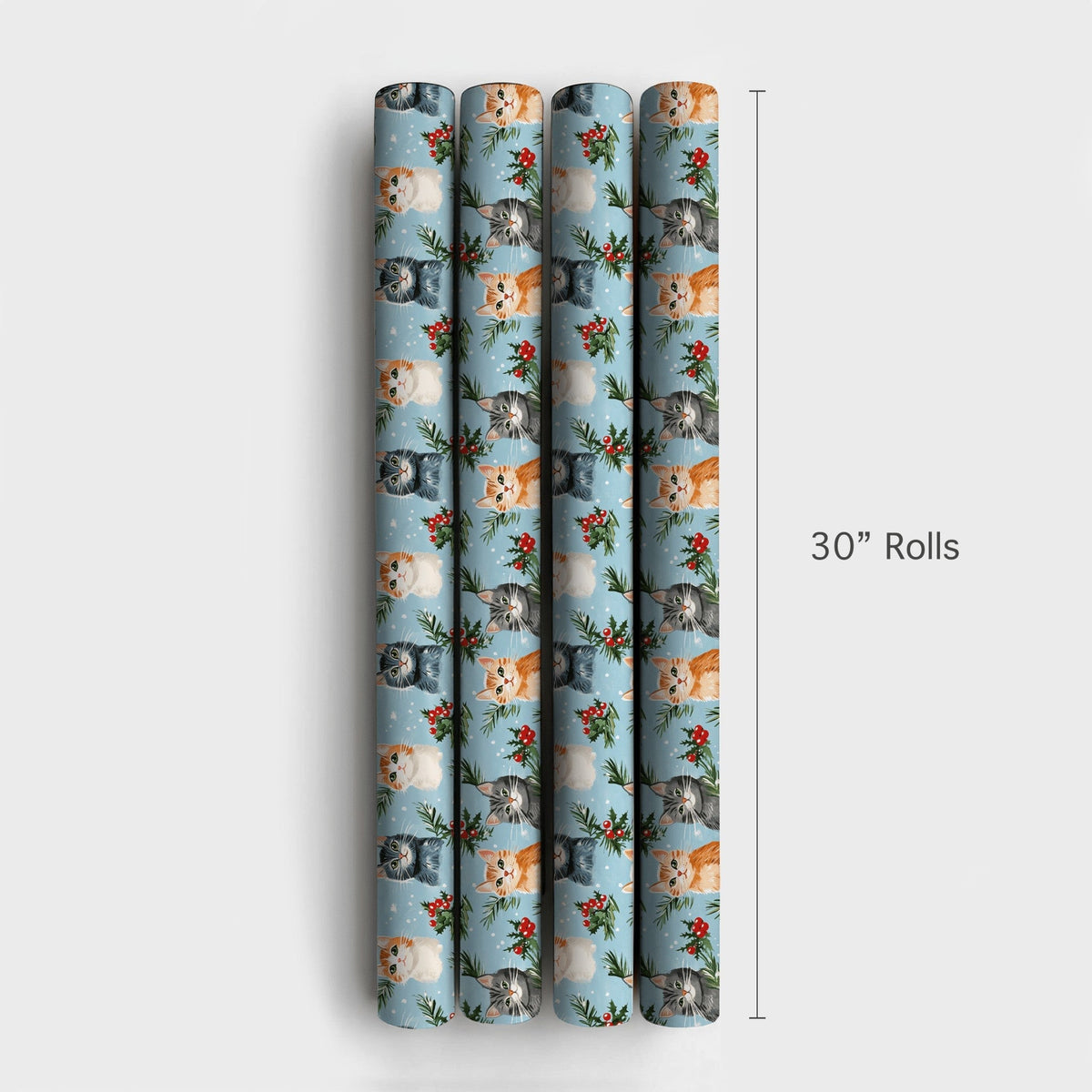 Adorable Kitten Holiday Gift Wrap, Christmas Cat Wrapping Paper, Festive Winter Cat Lover Wrapping Paper, Holly Pine Pet Love