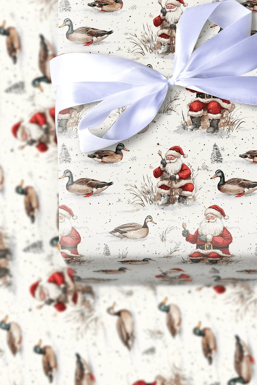 Mallard Duck Christmas Gift Wrap, Duck Hunting Santa Wrapping Paper, Winter Hunter Shotgun Wrapping Paper, Rustic Outdoor Gif