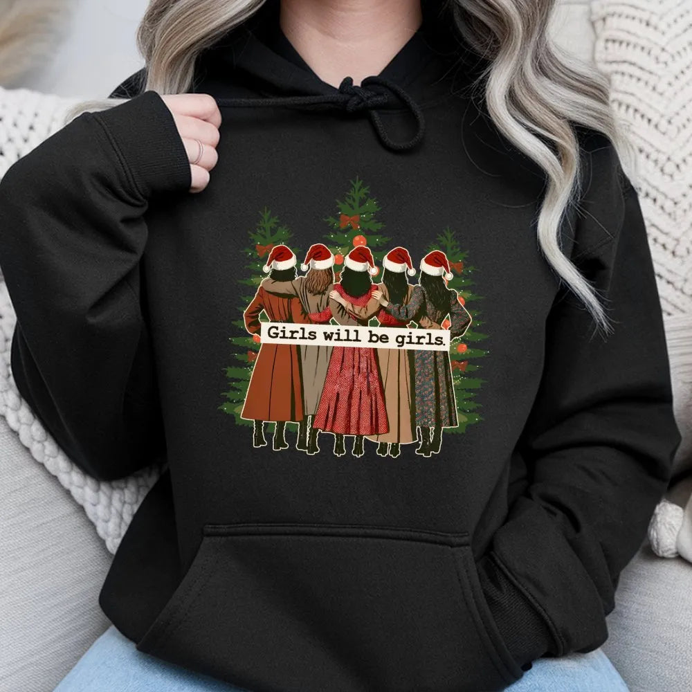 Christmas Best Friend Graphic Hoodie, Girls Will Be Girls Hoodie, Matching Holiday Sweatshirt, Adorable Winter Besties Hooded