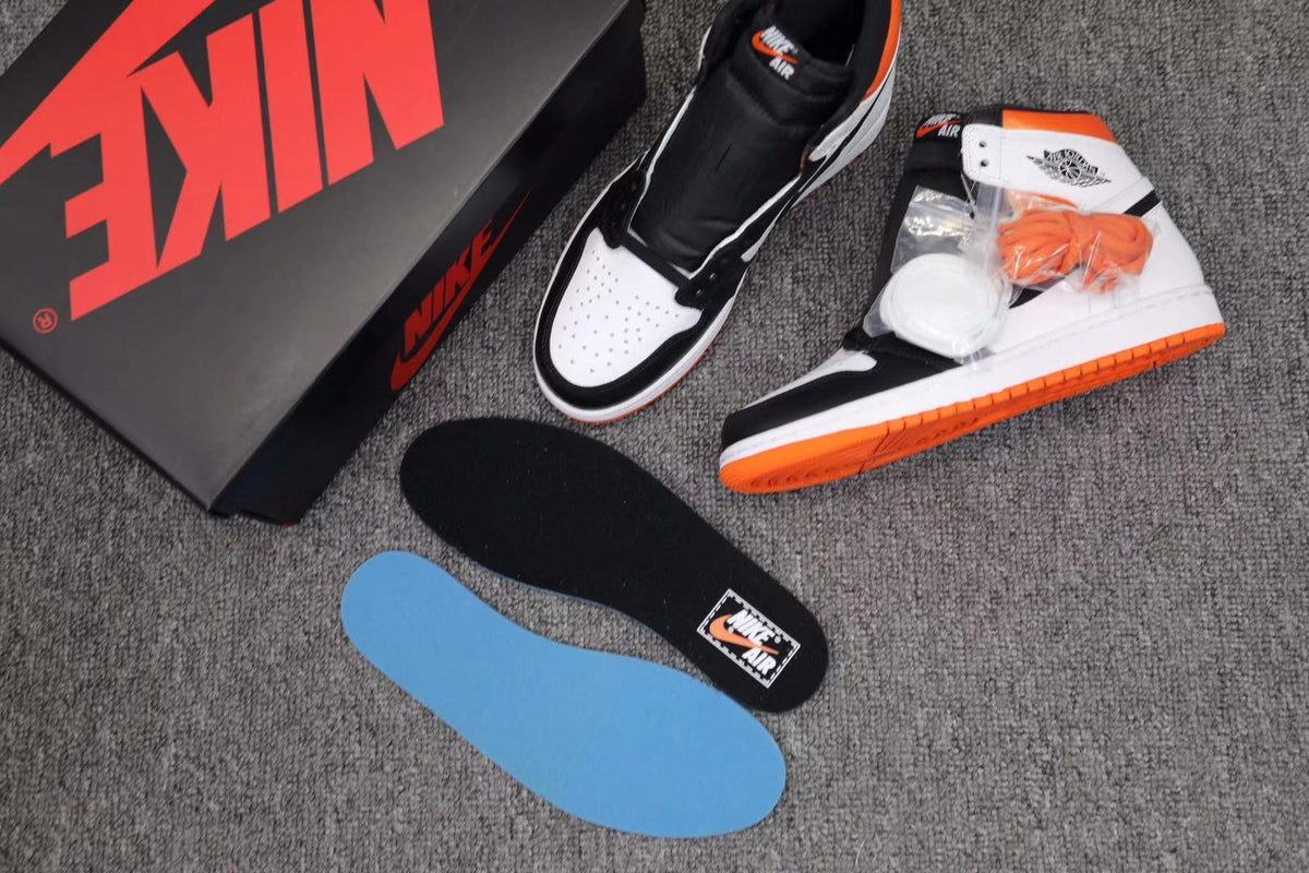 High Top Sneakers, Black White Orange Colorway, Lace Up Design, Casual Gift for Sneaker Fans