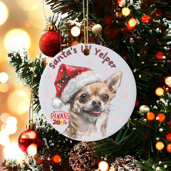Ceramic Chihuahua Christmas Ornament, Santa's Lil Yelper Chihuahua Christmas Ornament 2024, Adorable Dog Xmas Tree Ornament, 