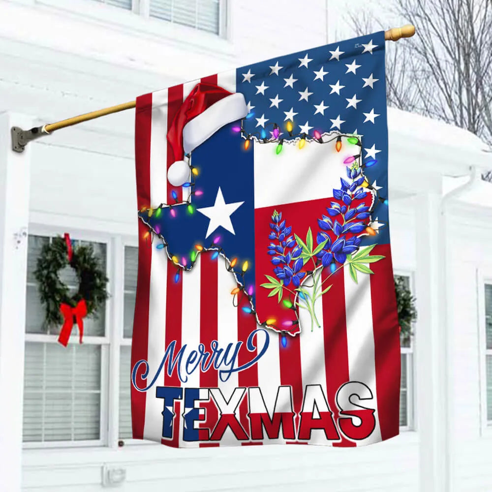 Texas Christmas Bluebonnet Yard Flag, Merry Texmas Garden Flag, Southern Holiday Lawn Flag, Double Sided Texas Pride Outdoor 