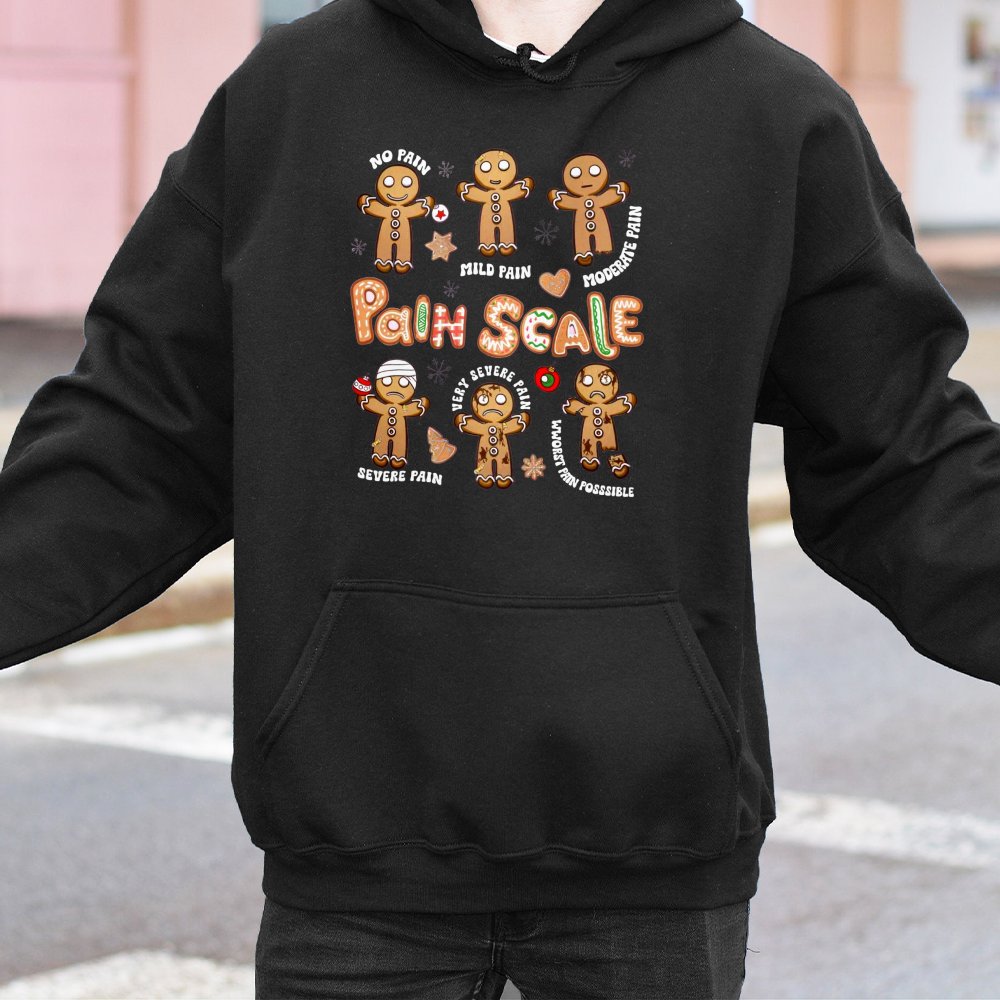 Gingerbread Man Hospital Humor Sweatshirt, Humorous Pain Scale Hoodie, ER Nurse Christmas Pullover, Doctor Medical Holiday Sw