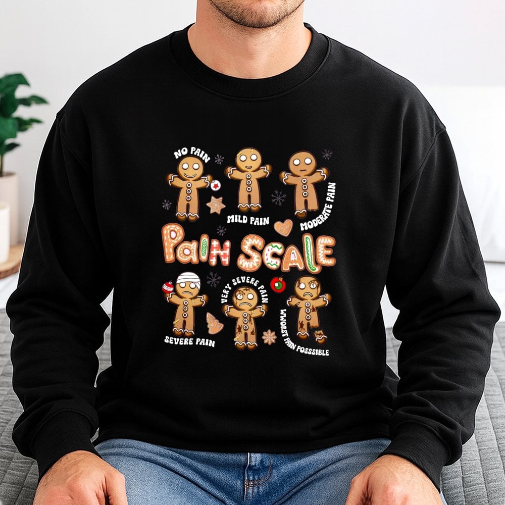 Nurse Christmas Sweatshirt, Gingerbread Pain Scale Sweatshirt, Medical Holiday Pain Scale Crewneck, Humorous Hospital RN Swea