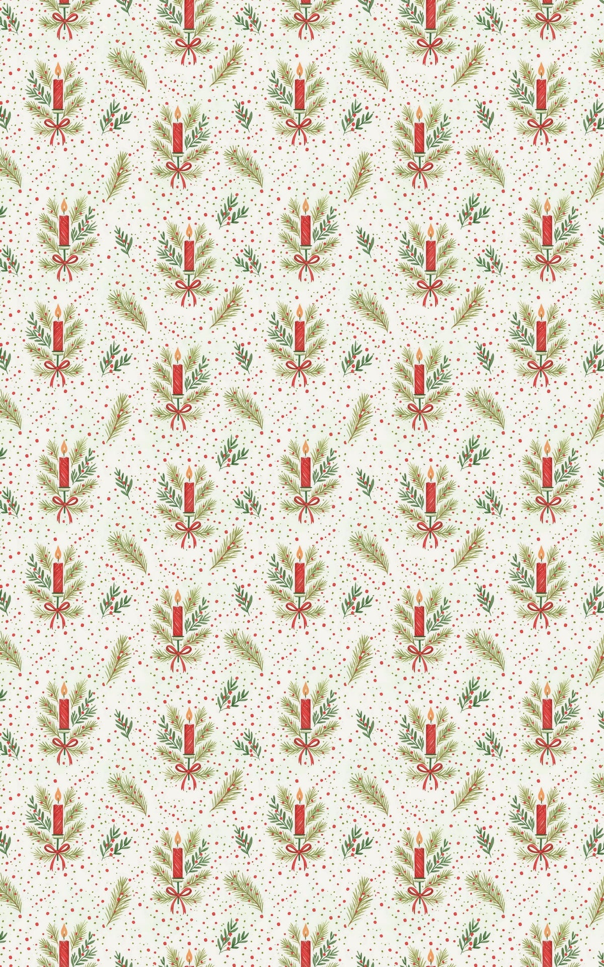 Candle and Pine Botanical Gift Wrap, Glow of Noel Christmas Wrapping Paper, Festive Holiday Wrapping Paper, Traditional Noel 