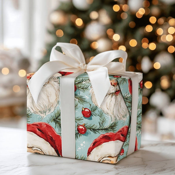 Retro Santa Face Holiday Gift Wrap, Vintage Santa Claus Wrapping Paper, Classic Christmas Wrapping Paper, Nostalgic Xmas Gift