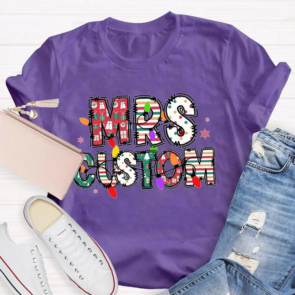 Custom Family Holiday Shirt, Personalized Christmas Lights Name T-Shirt, Adorable Festive Graphic Tee, Matching Christmas Cre