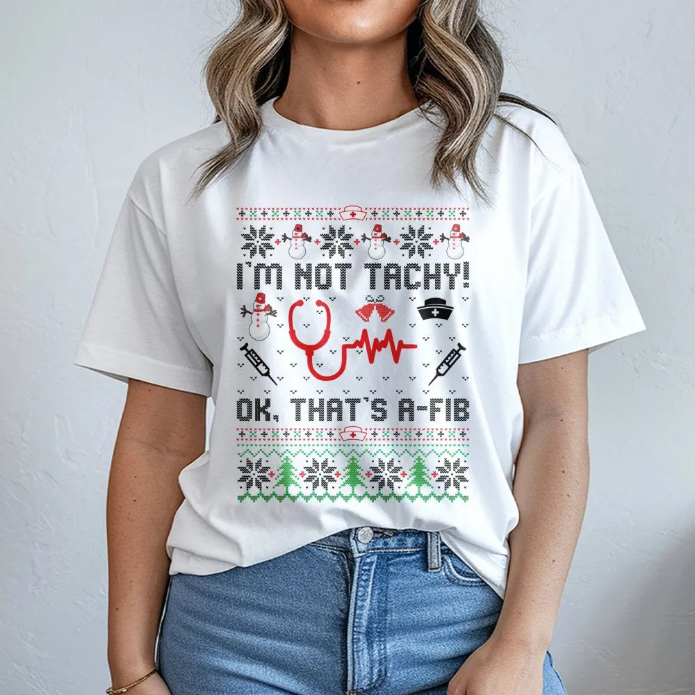 Humorous Medical Ugly Sweater Shirt, Nurse Christmas T-Shirt, Holiday Doctor Tee, Adorable Hospital Staff Graphic T-Shirt, Xm