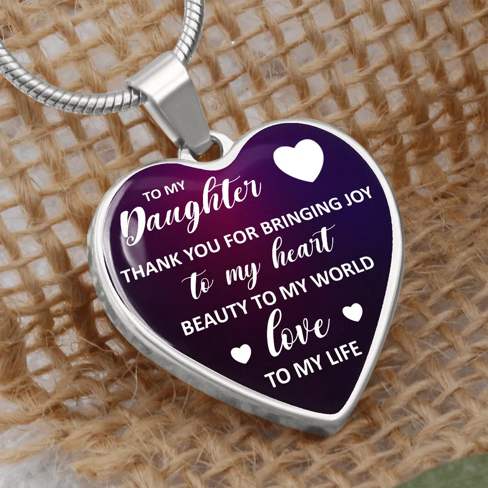 Sentiment Quote Pendant Necklace, To My Daughter Heart Necklace, Surgical Steel Heart Necklace, Meaningful Daughter Christmas