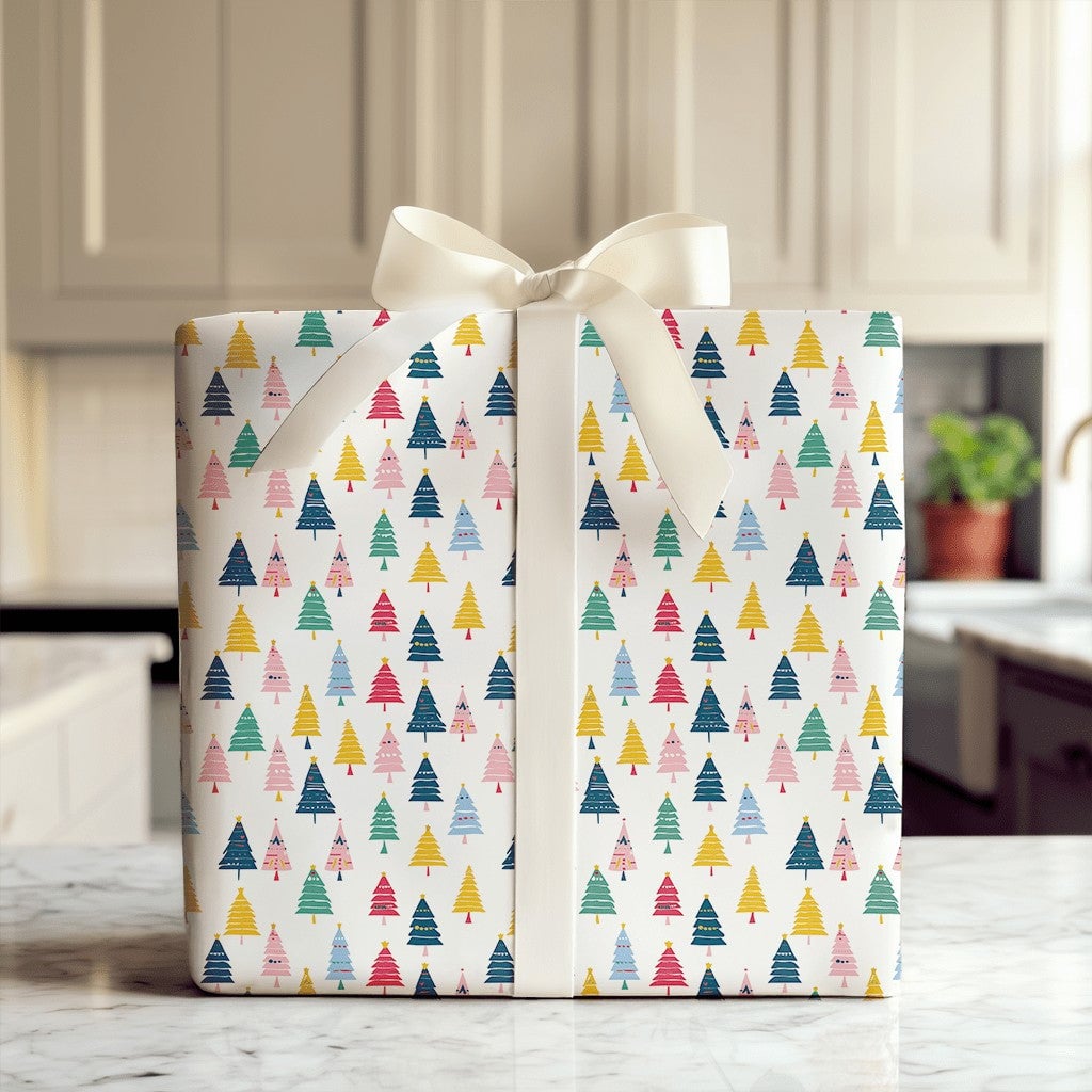 Modern Rainbow Xmas Tree Gift Wrap, Colorful Christmas Tree Wrapping Paper, Whimsical Holiday Wrapping Paper, Festive Present