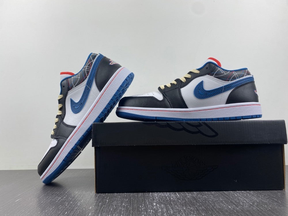 Low Top Sneakers, Blue White Black Colorway, Lace Up Design, Casual Gift for Sneaker Fans