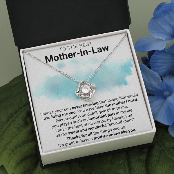 14k White Gold Knot Pendant Necklace, Love Knot Necklace for Mother-in-Law, Sentiment Message Card Christmas Birthday Jewelry