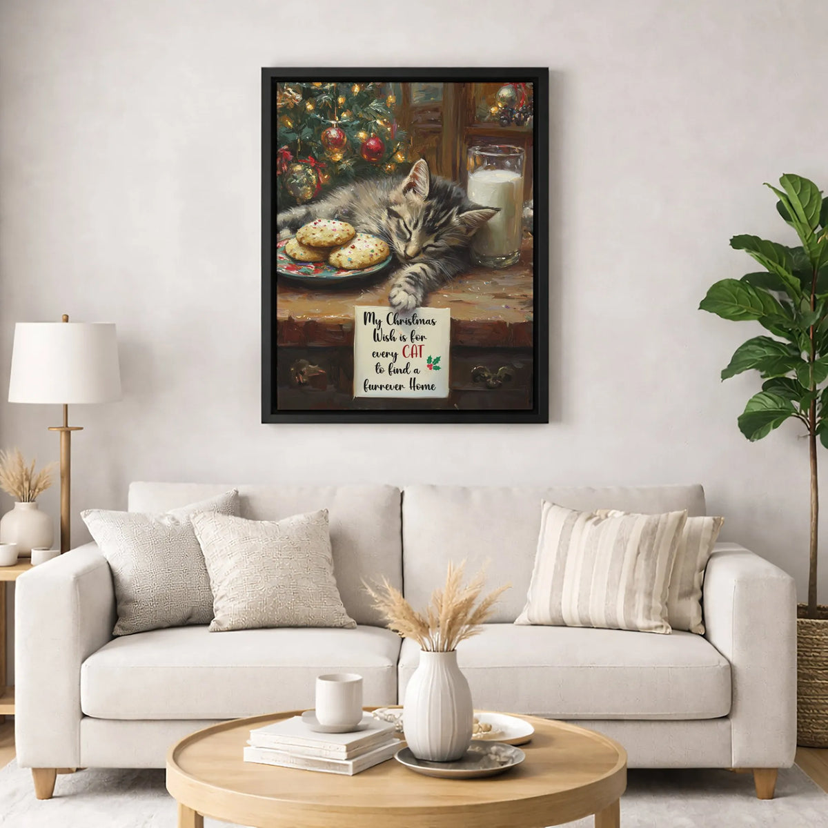 Adorable Cat Wish Quote Canvas Print, Sleeping Kitten Christmas Canvas Art, Holiday Cat Lover Canvas Decor, Pet Digital Downl