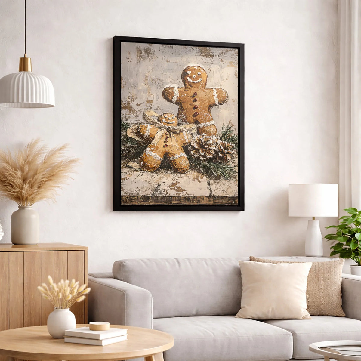 Rustic Christmas Kitchen Canvas Print, Gingerbread Men Canvas Wall Art, Impasto Holiday Wall Art, Festive Winter Baker Canvas