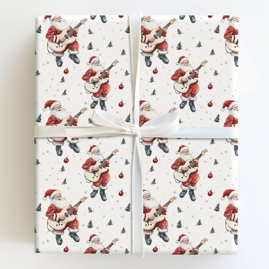Rock Guitar Christmas Gift Wrap, Electric Guitar Santa Wrapping Paper, Musician Santa Wrapping Paper, Rocker Santa Holiday Gi