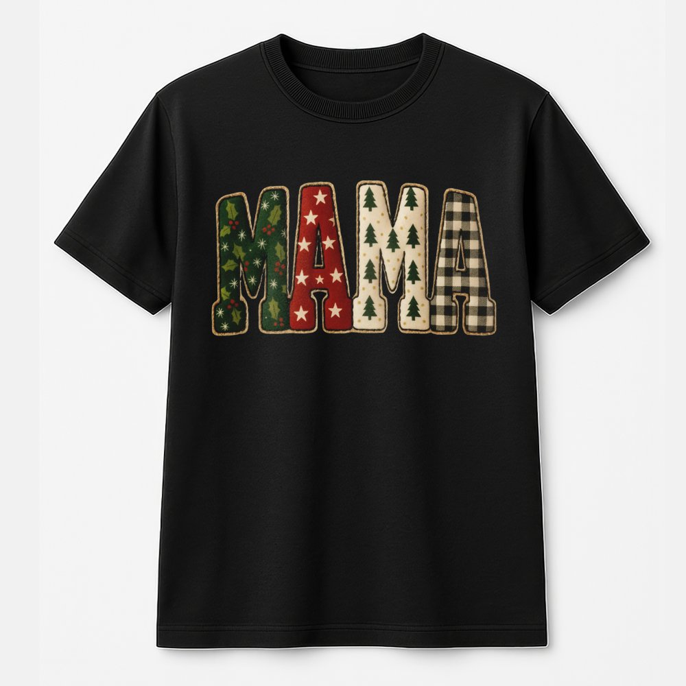 Plaid Tree Holiday Graphic Tee, Christmas Mama T-Shirt, Festive Mama Christmas Shirt, Adorable Winter Mom Tee, Family Holiday