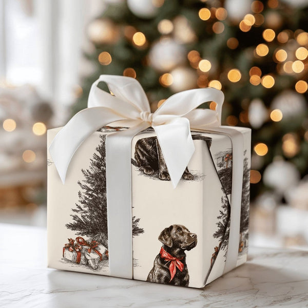Vintage Dog Christmas Gift Wrap, Chocolate Labrador Wrapping Paper, Chocolate Lab Holiday Wrapping Paper, Dog Lover Present W