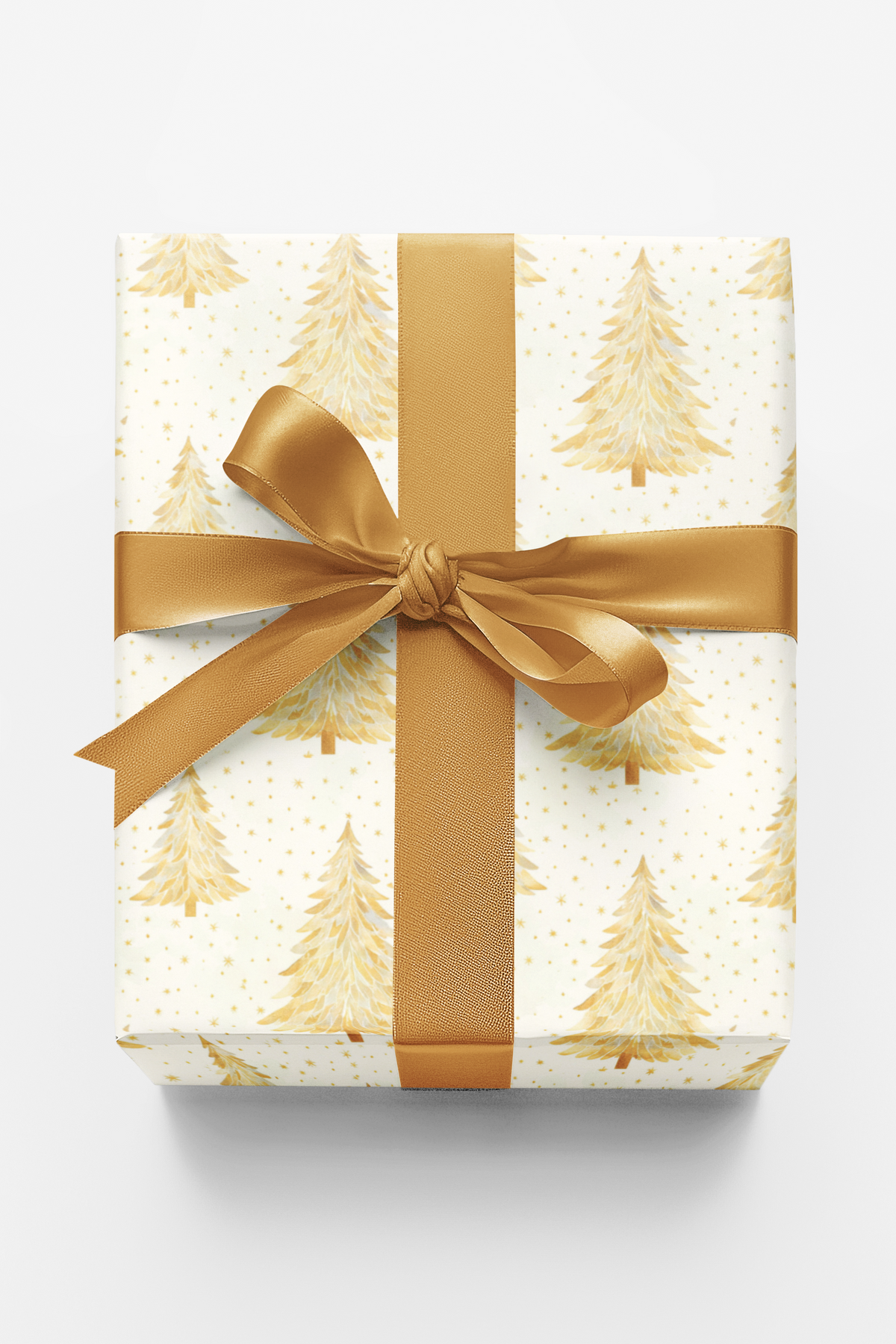 Twinkle Pines Holiday Gift Wrap, Golden Pine Tree Christmas Wrapping Paper, Winter Fir Tree Present Wrap, Elegant Xmas Gift W