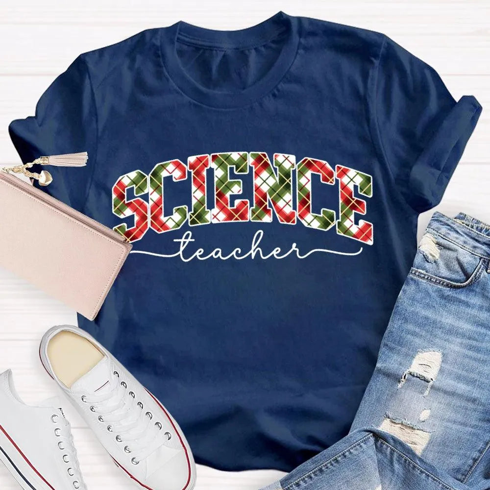 Festive Font Holiday Graphic Tee, Science Teacher Christmas T-Shirt, STEM Educator Xmas Shirt, Adorable Science Teacher Holid