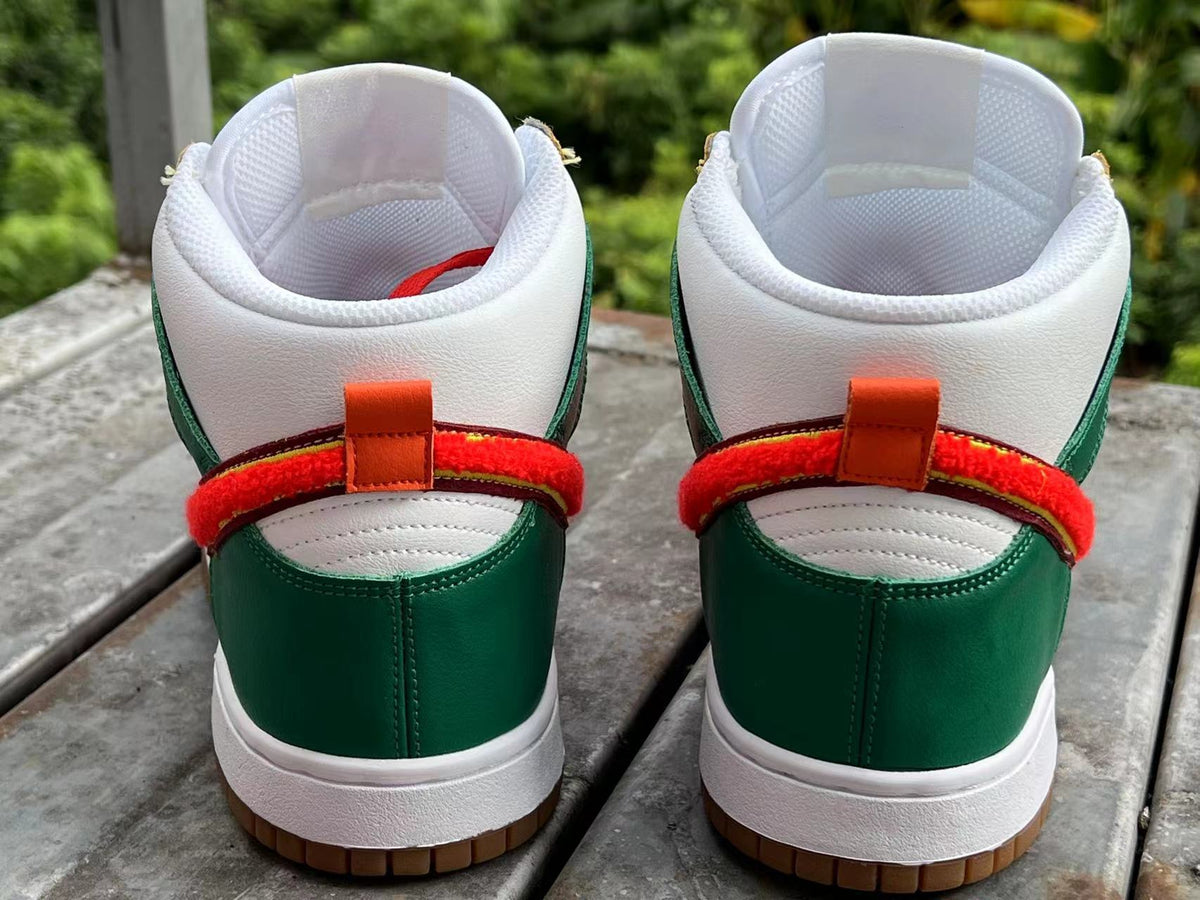 High Top Sneakers, Orange White Green Colorway, Lace Up Design, Casual Gift for Sneaker Fans