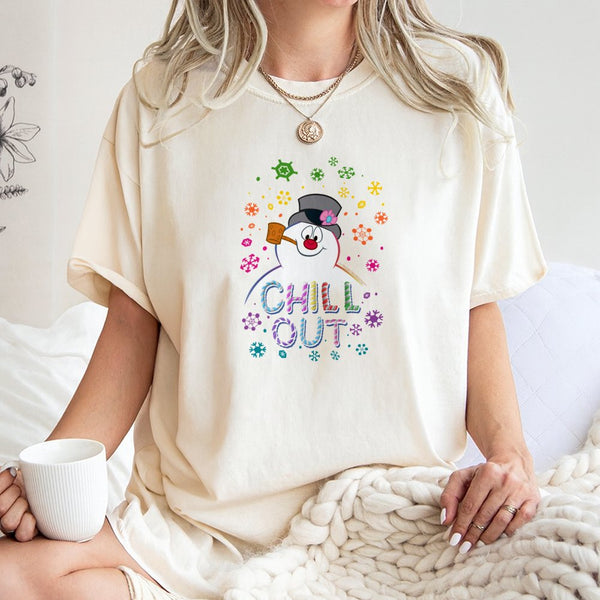 Retro Festive Holiday Graphic Tee, Chill Out Snowman T-Shirt, Humorous Winter Snowman Shirt, Adorable Sarcastic Christmas Gra