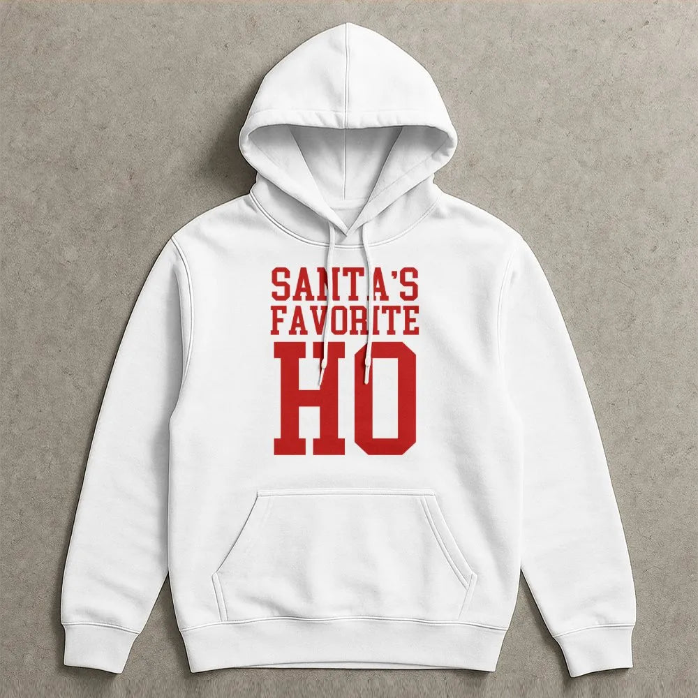 Humorous Christmas Party Hoodie, Santa's Favorite Ho Hoodie, Sassy Holiday Hooded Sweatshirt, Retro Xmas Hoodie, Sassy Holida