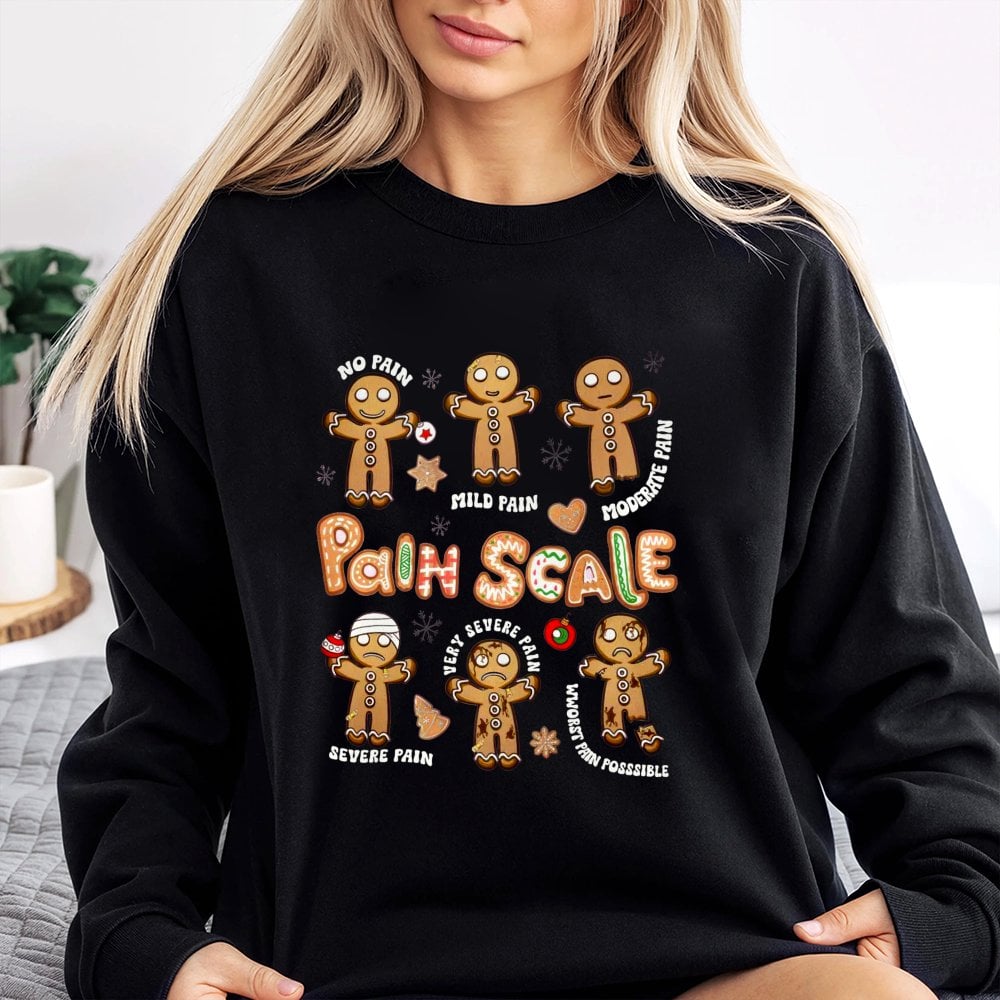 Nurse Christmas Sweatshirt, Gingerbread Pain Scale Sweatshirt, Medical Holiday Pain Scale Crewneck, Humorous Hospital RN Swea