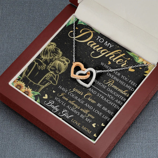 Interlocking Hearts Pendant Necklace, To My Daughter Necklace, Cubic Zirconia Heart Necklace, Birthday Graduation Christmas P