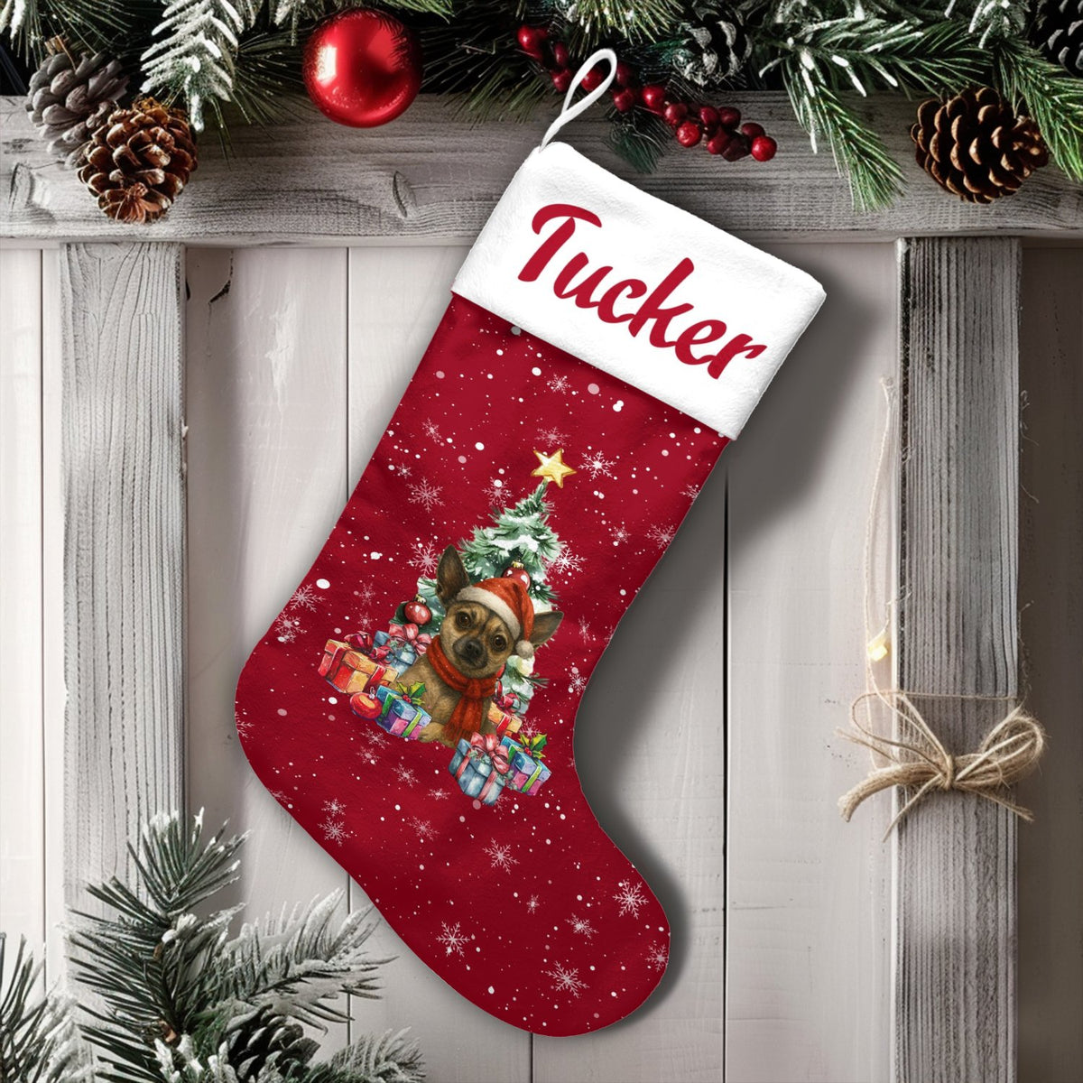 Adorable Dog Breed Holiday Stocking, Personalized Chihuahua Christmas Stocking, Custom Puppy Xmas Stocking, Pet Lover Holiday