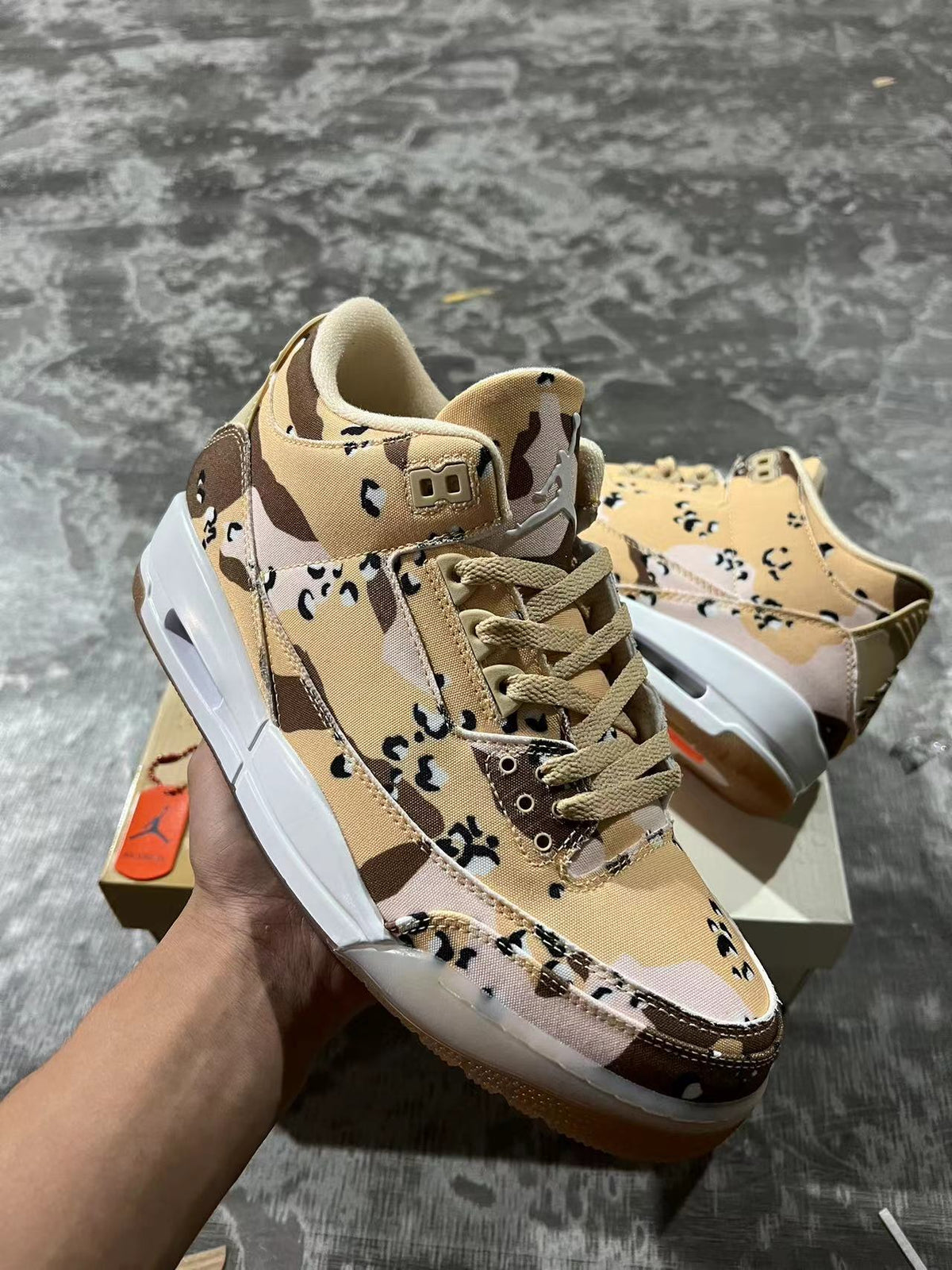 High Top Sneakers, Beige Black Colorway, Camouflage Pattern, Lace Up Design, Casual Gift for Sneaker Fans