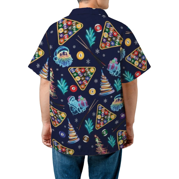 Neon Pool Aloha Shirt, Billiards Christmas Hawaiian Shirt, Santa Holiday Hawaiian Shirt, Tropical Xmas Button Up Shirt, Pool 