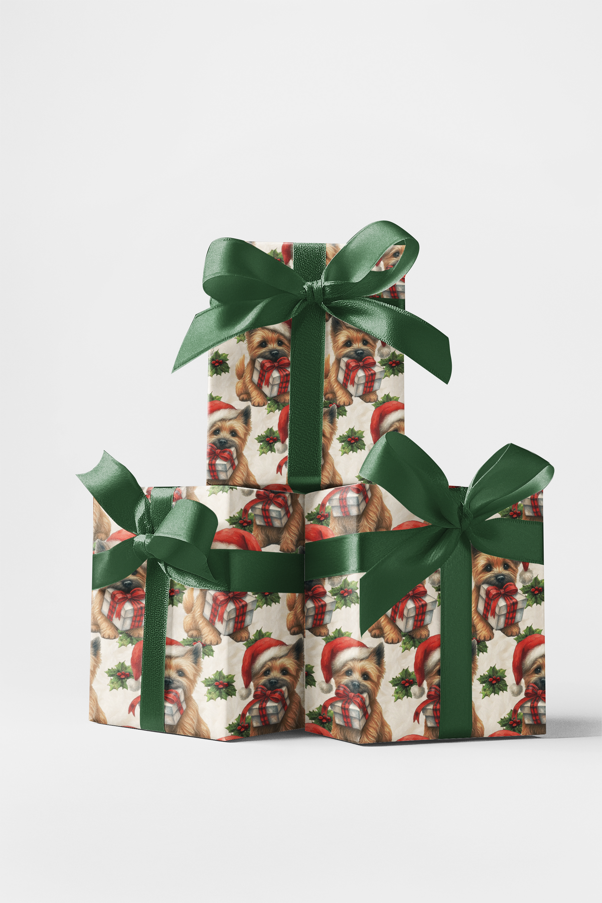 Festive Terrier Dog Gift Wrap, Cairn Terrier Christmas Wrapping Paper, Adorable Puppy Holiday Wrapping Paper, Xmas Dog Lover 