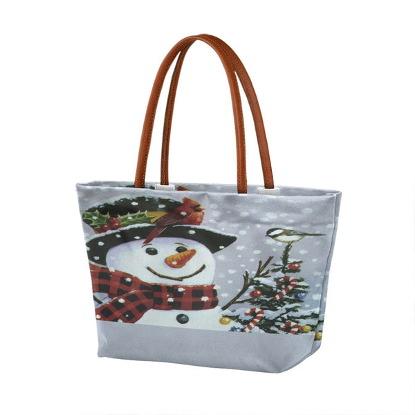 Cardinal Chickadee Holiday Tote Bag, Christmas Snowman Tote Bag, Winter Festive Bird Tote Bag, Adorable Xmas Shoulder Bag, Ho