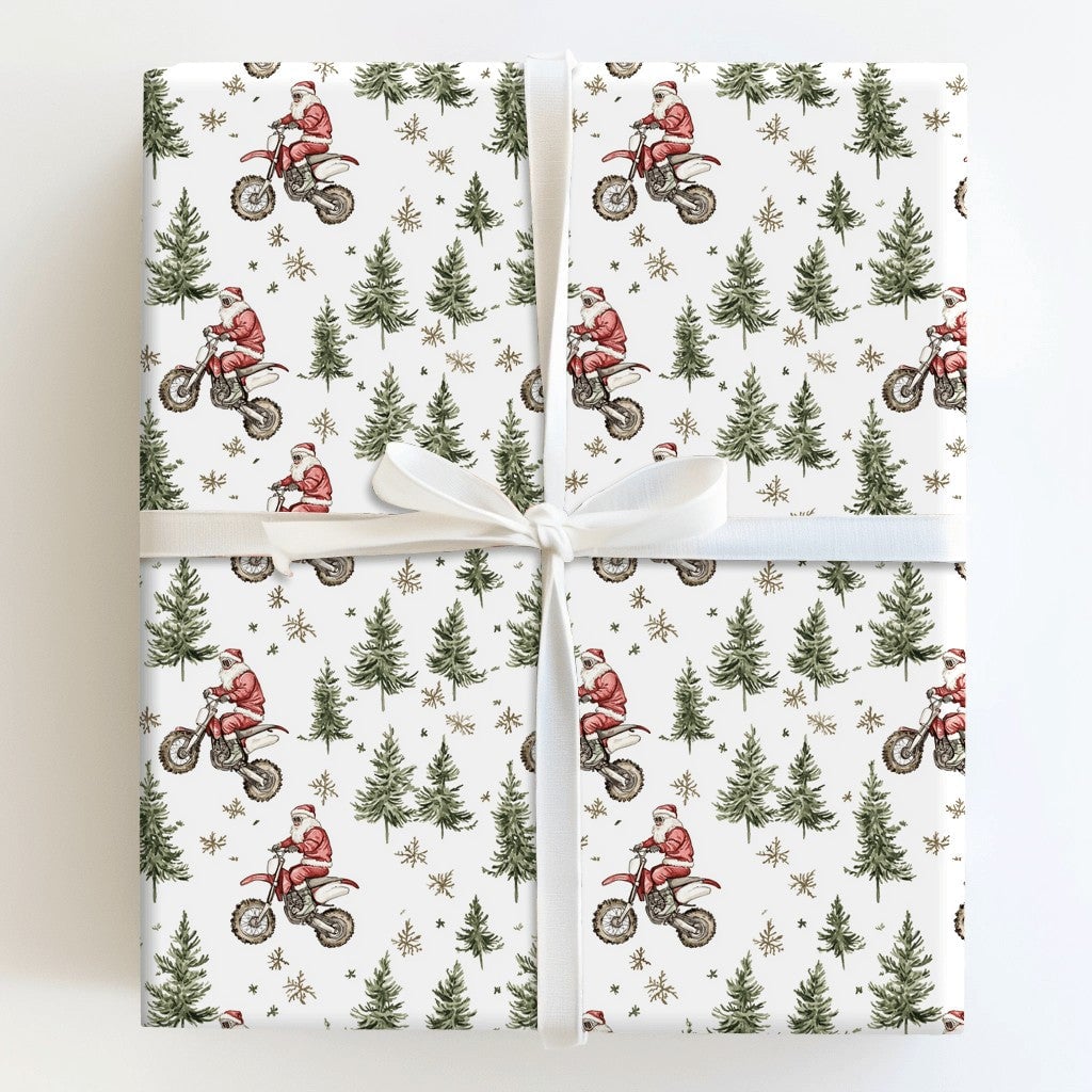Dirt Bike Santa Gift Wrap, Motocross Santa Wrapping Paper, Motorcycle Christmas Wrapping Paper, Biker Holiday Gift Wrap, Moto