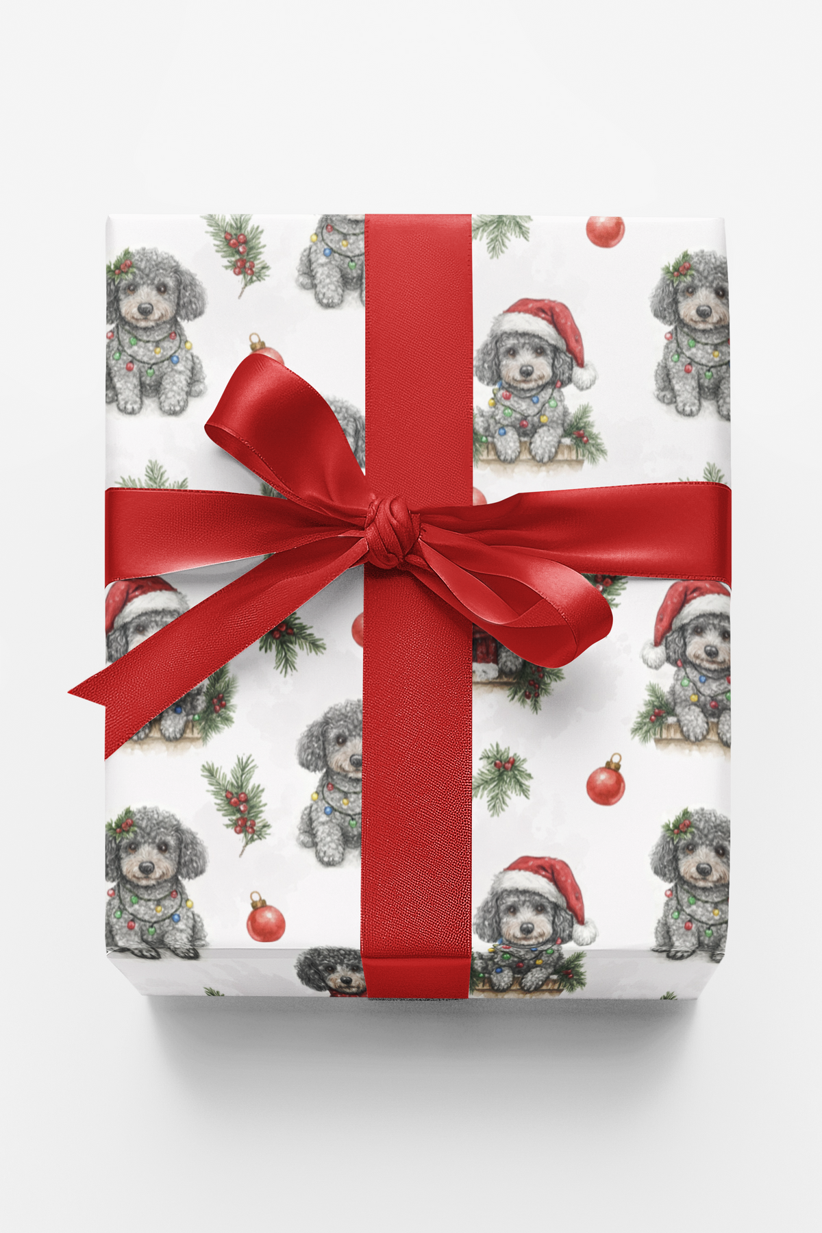 Holiday Poodle Dog Gift Wrap, Christmas Poodle Wrapping Paper, Adorable Santa Puppy Wrapping Paper, Dog Lover Xmas Present Gi