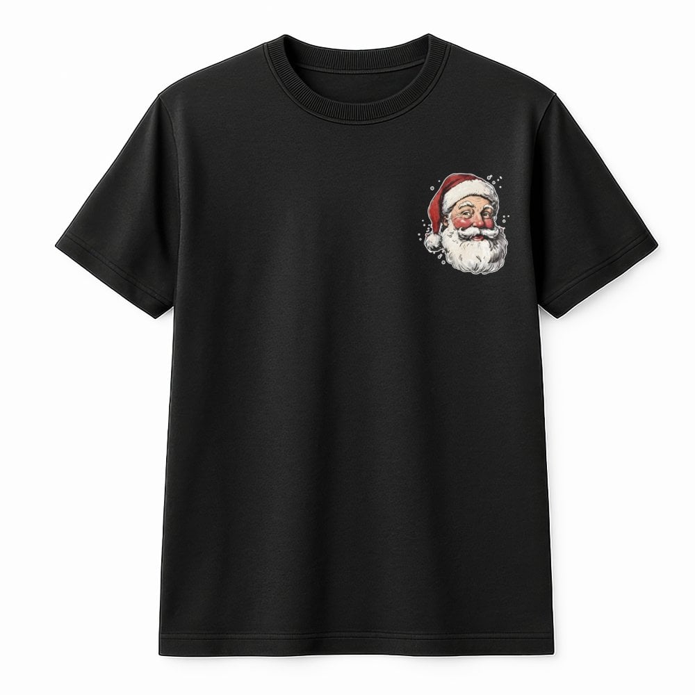 Minimalist Santa Graphic Tee, Santa Claus Pocket Shirt, Festive Christmas T-Shirt, Holiday Season Pocket Shirt, Adorable Xmas